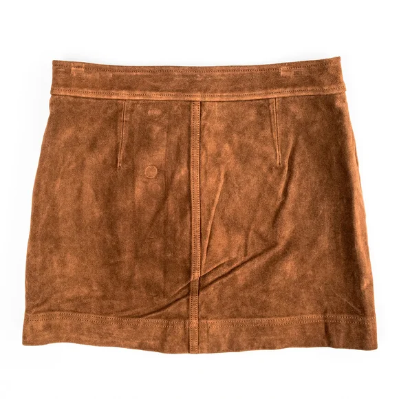 NWT Polo Ralph Lauren Buttoned Suede Mini skirt Brown Suede - Size 2 (XS)
